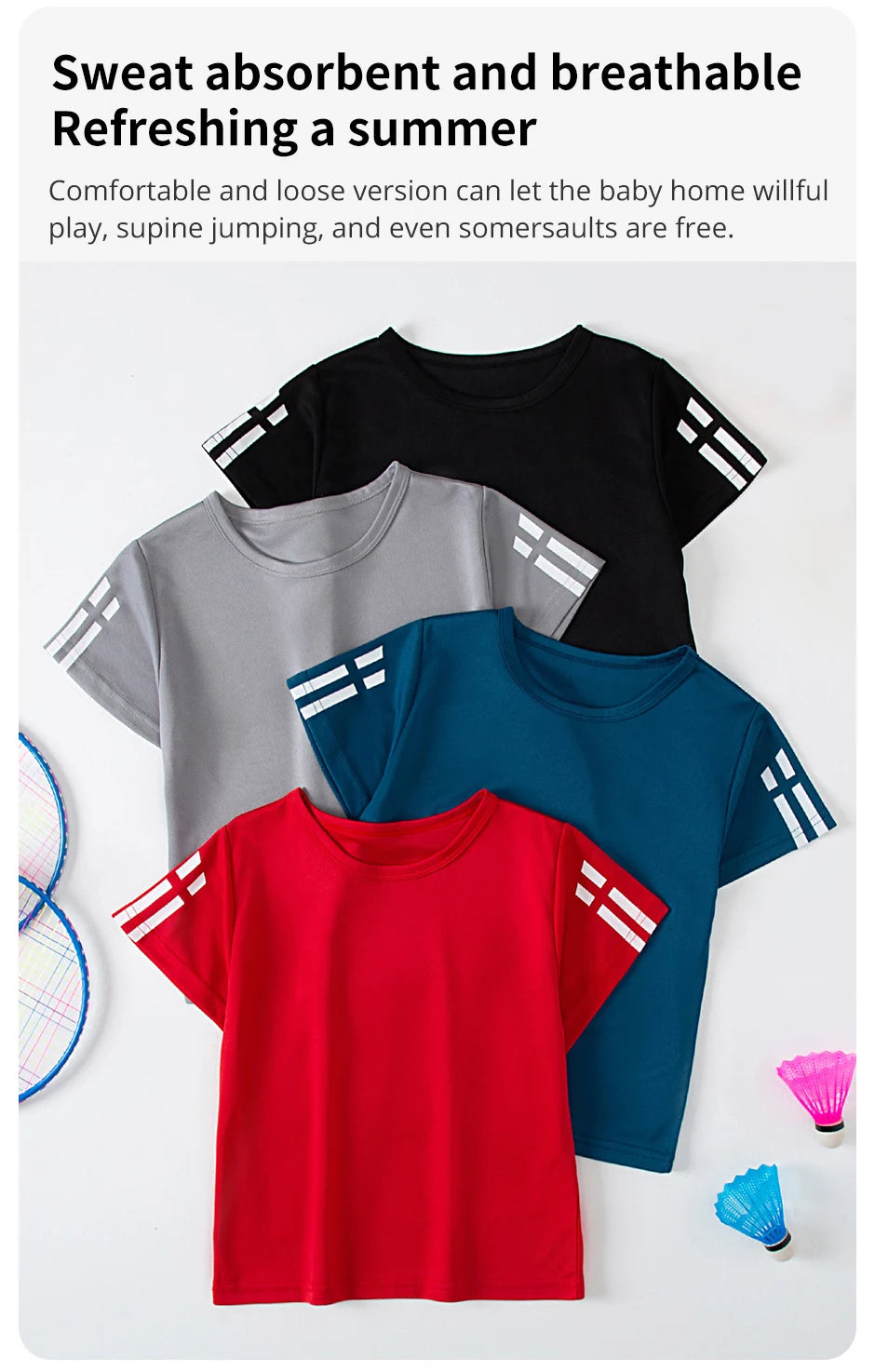 Children's summer solid color basic quick-drying short-sleeved boy leisure sports T-shirt girl Joker round neck short sleeves.