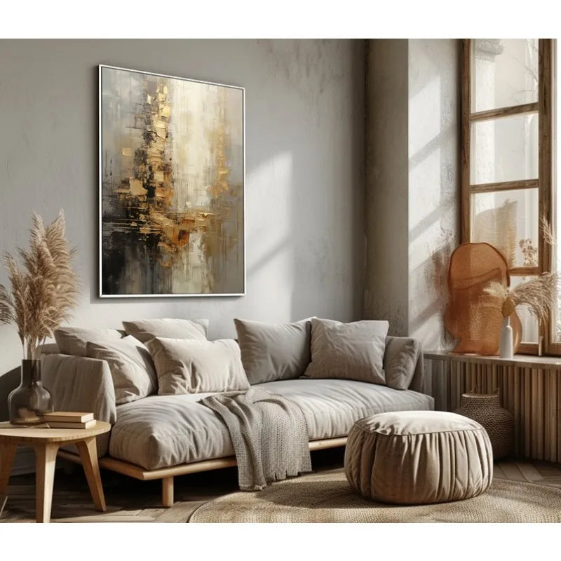 100% Hand Painted，Gold, Grey, Beige, Black ,Textured Painting, Acrylic Abstract Oil Painting, Wall Decor Living Room, Office Wal