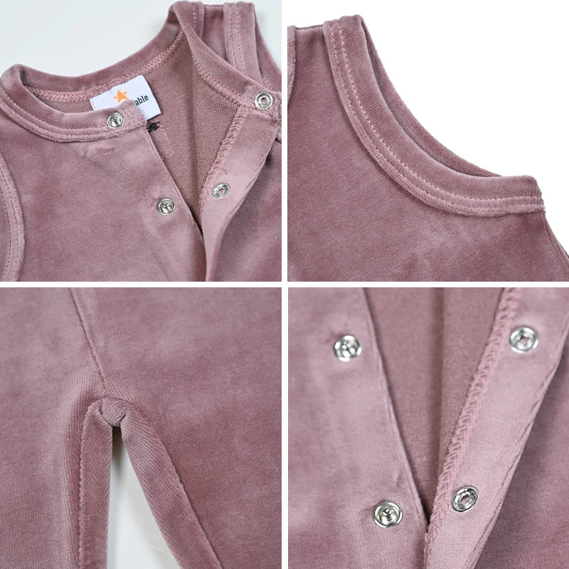 AA-Velour and striped layered set kids clothes sibling matching girl dress boys top baby romper v neck children family matching