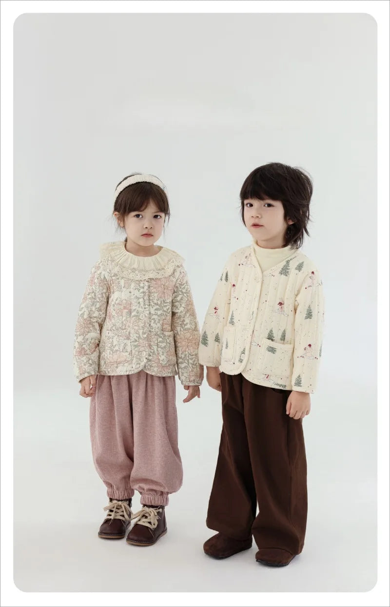 2-6Y Kids Velvet Jacket New Nordic Style Sweet Cotton Coat Babies Autumn Winter Boys Girls Comfortable and Warm Lined jacket