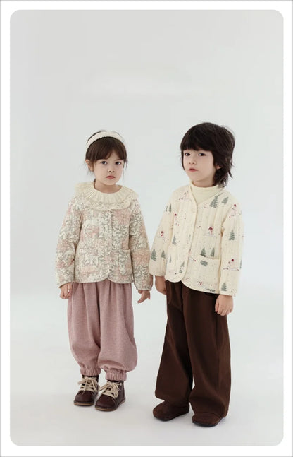 2-6Y Kids Velvet Jacket New Nordic Style Sweet Cotton Coat Babies Autumn Winter Boys Girls Comfortable and Warm Lined jacket