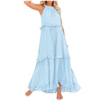 Women Casual Ruffles Long Dress Summer Elegant Sleeveless Sundress Elegant Harajuku Maxi Dress Beach Party Evening Vestidos