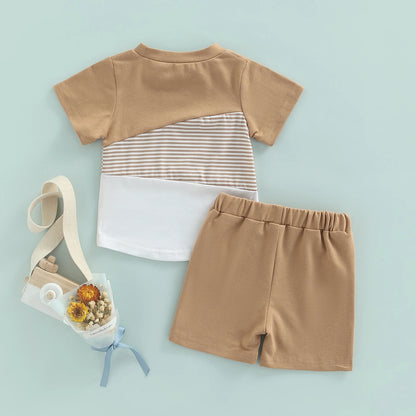 Child s Summer Ensemble Vibrant Round Neck Tee and Comfy Elastic Waist Shorts with Pockets - 2-Piece Set