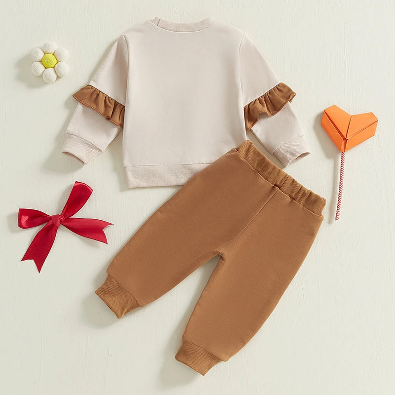 Baby Girls 2-Piece Outfit Long Sleeve Crew Neck Bow Sweatshirt with Elastic Waist Sweatpants Cotton Polyester Blend for Fall 0-3T