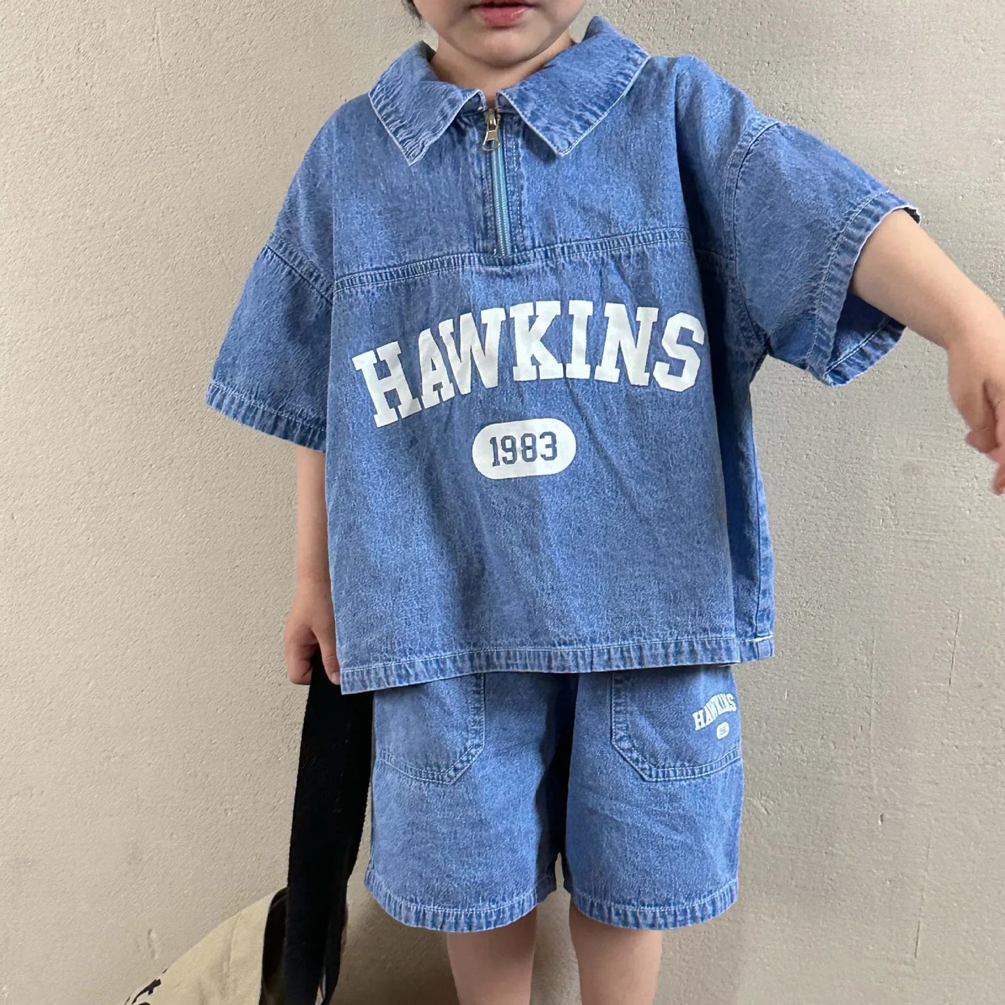 5816C Children's Clothing Set Denim Suit Summer Casual Boy's Denim Suit Letter Print Top+ Shorts Casual Two-piece Suit