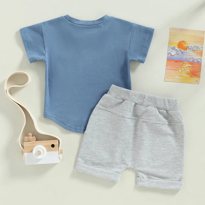 2023-01-10 Lioraitiin 0-3Years Baby Boys 2Pcs Shorts Set Short Sleeve Crew Neck Stripes T-shirt with Elastic Waist Shorts
