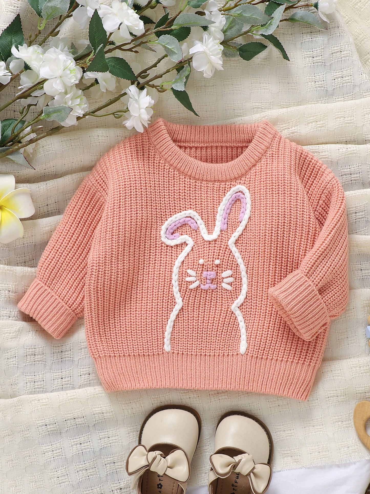 Adorable Infant Easter Jumper with Cute Bunny Design Soft Long Sleeve Crew Neck Knit Pullover for Baby Boy or Girl