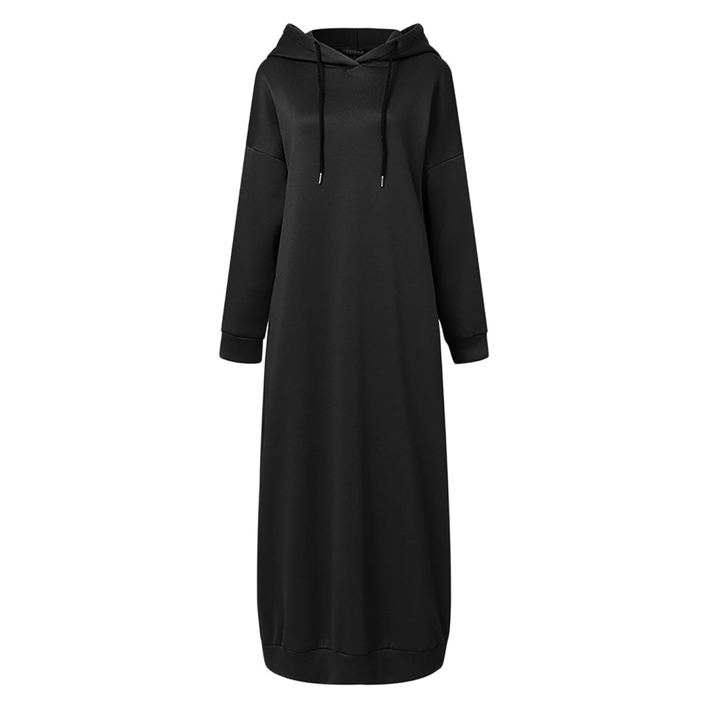 2024 Oversized Women Solid Color Maxi Dress For Women 2023 Long Sleeve Muslim Solid Casual O Neck Oversize Long Sweatshirt