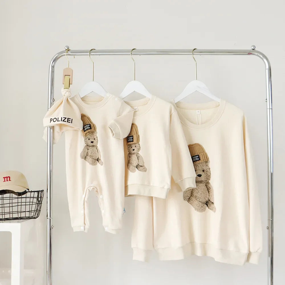 Family Matching Outfits Mom Dad and Son Sweatshirts Newbonr Bodysuit Mother Daughter Girl Same Tops and Plaid Skirts Clothes Set