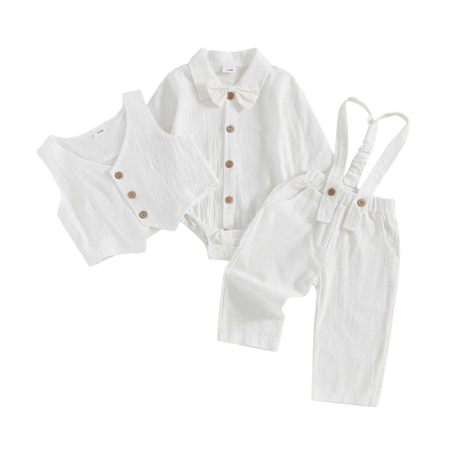 Toddler Boys Winter 4Pcs Outfit Set Long Sleeve Lapel Button Shirt Vest Suspender Pants Bowtie Sets Warm Clothes