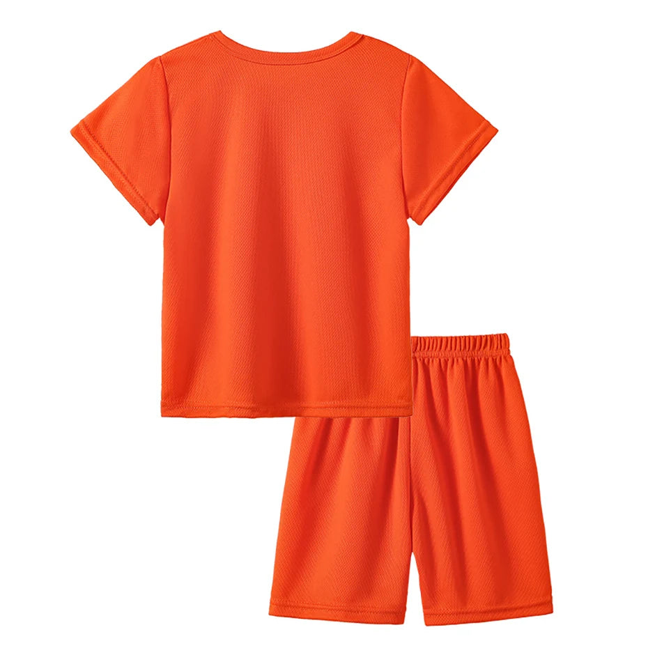 2-pieces Summer Children's Letter Quick drying Sports Suit For Boys And Girls Loose Short Sleeved T-shirt Outdoor Casual Shorts