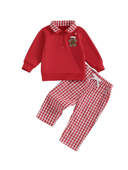 Baby Boy Holiday Outfits Reindeer Applique Crewneck Sweater Corduroy Pants 2 Piece Set for Christmas Party