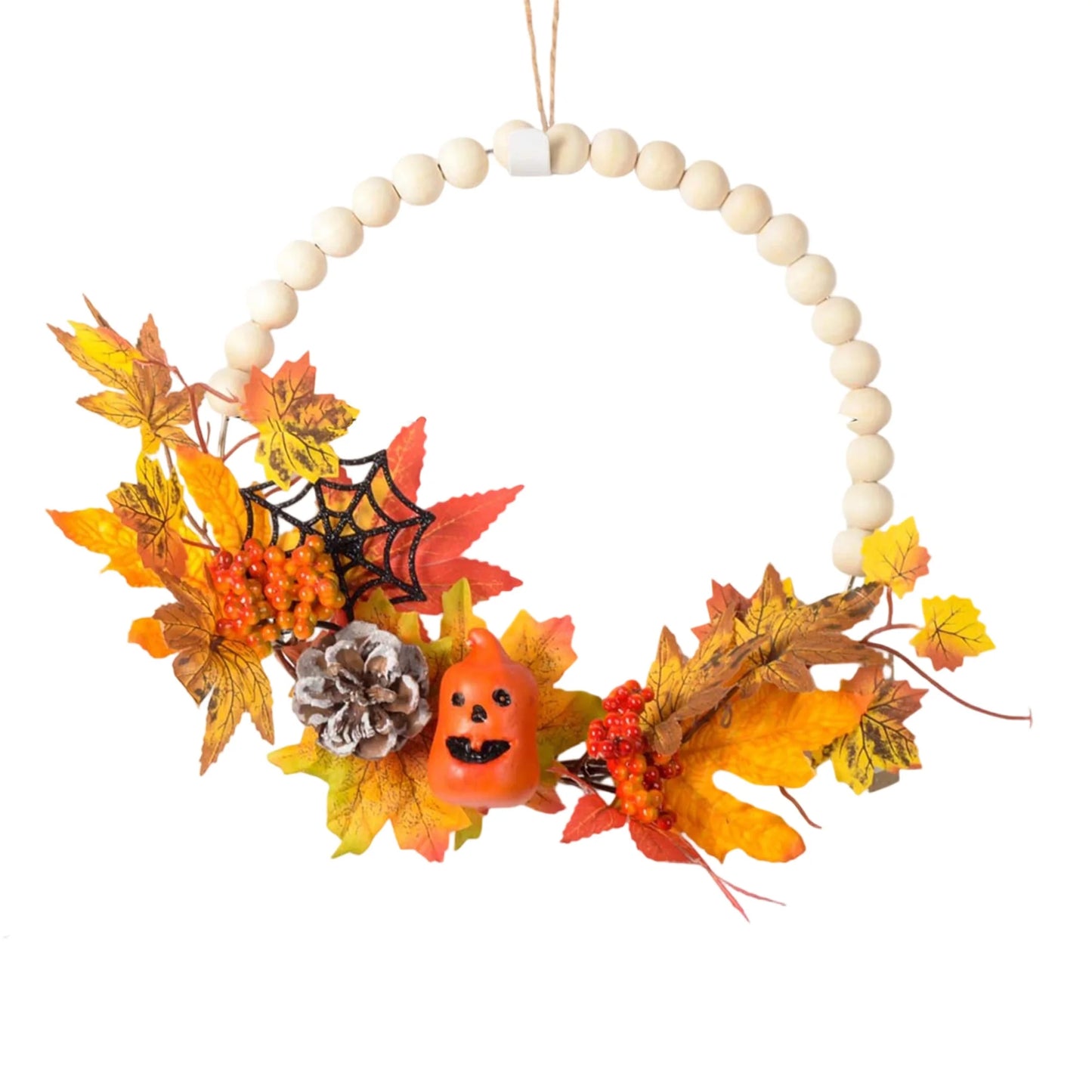 Fall Harvest Wreath with Pinecones and Acorns Autumn Leaves Thanksgiving Door Decoration for Home Wall Decor