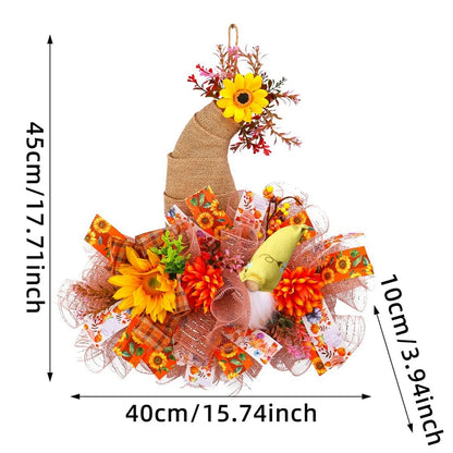 Hat Patterned Thanksgiving Halloween Autumn Mesh Doll Wreath Door Hanging Simulation Sunflower Decoration Prop