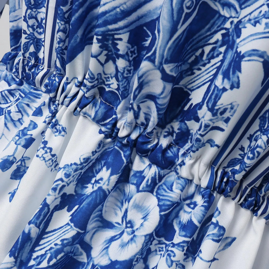 Dresses For Women 2025 Ladies' V Neck Short Sleeve Lace Up Printed Large Skirt Dress Vestidos En Oferta LiquidacióN