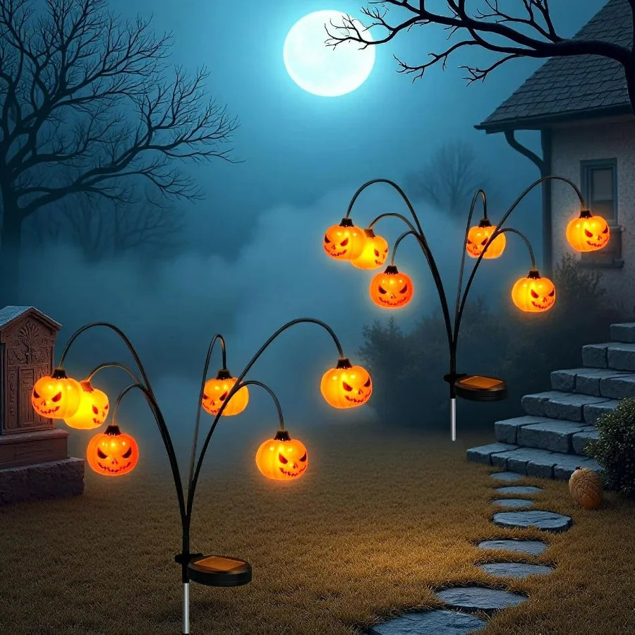 Solar Halloween Lights Outdoor Waterproof 2 Pack Orange Pumpkin Swaying LED Lamps for Thanksgiving and Halloween Garden Decor Y