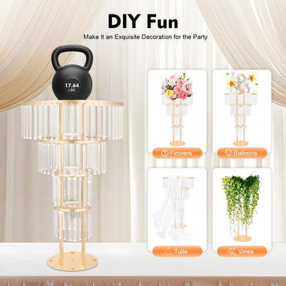 3-Tier/4-Tier Gold Crystal Flower Stand Electroplated Iron Freestanding for Wedding Party Event Decoration