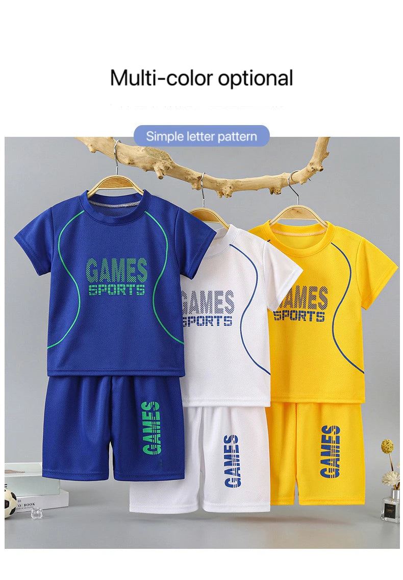 1Set Boy Girl Leisure Set Children Letter Quick Drying Short Sleeve Shorts Sets Summer Kid Clothes Baby Tee+Short Pant Tracksuit