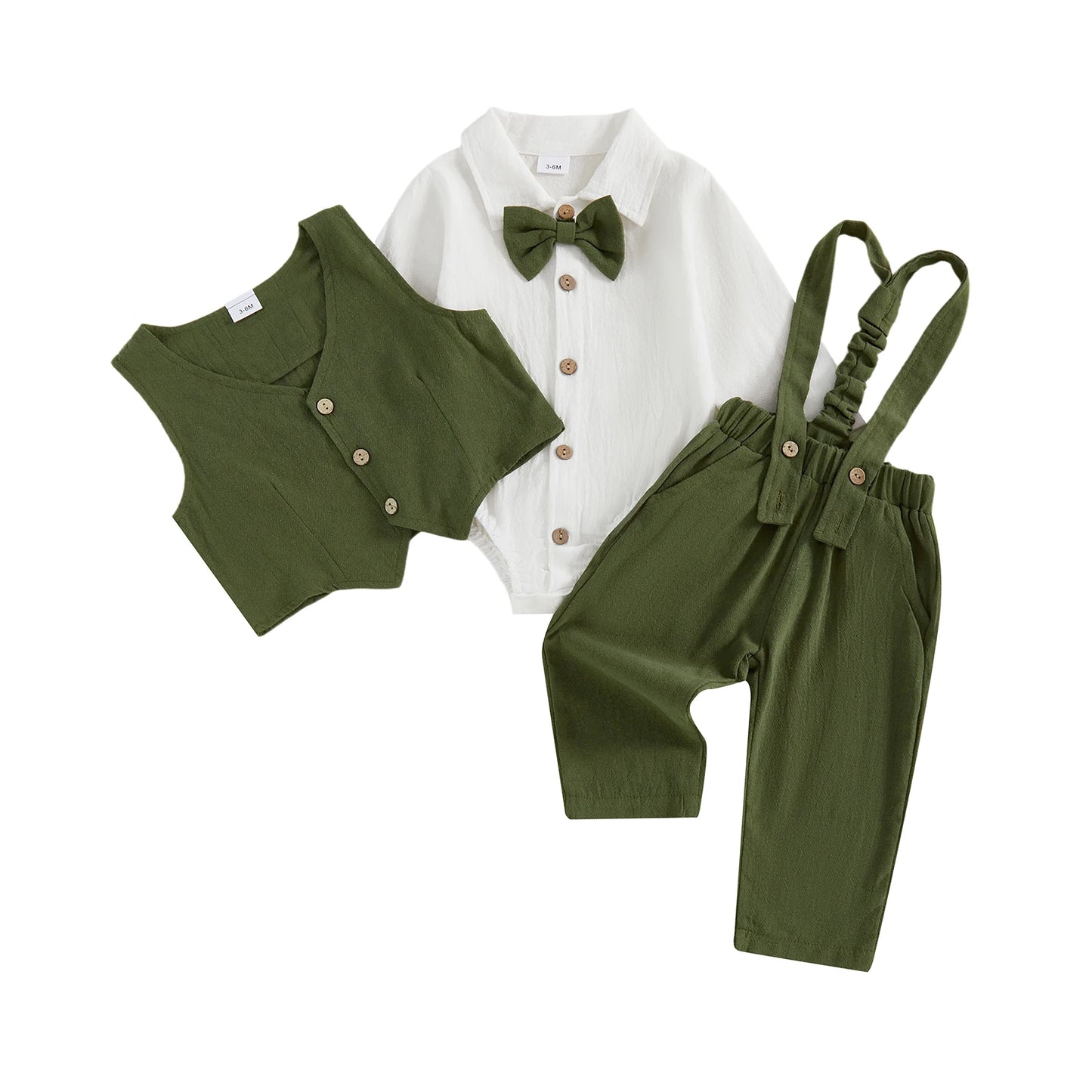 Toddler Boys Winter 4Pcs Outfit Set Long Sleeve Lapel Button Shirt Vest Suspender Pants Bowtie Sets Warm Clothes