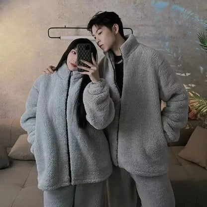 Winter Pajamas Women Coral Fleece Homewear Suit Couple Long Pijama Men Thickened Velvet Warm Soft Comfortable Pajamas Set