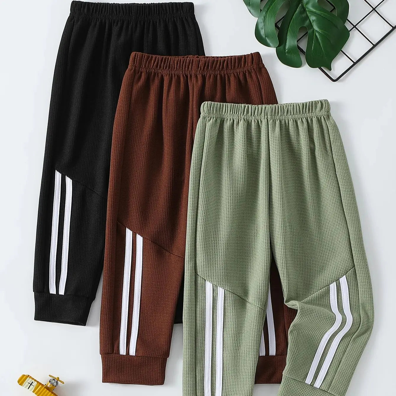 1/3 Pcs Children's Waffle Solid Color Sports Pants Boys Casual Joker Harun Pants Elastic Waist Running Pants Girls Fashion Pants