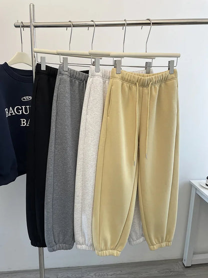 High Waist Thickened Lamb Velvet Drawstring Sweatpants Women Loose Casual Sports Warm Long Trousers Commute Style Cotton