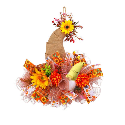 Hat Patterned Thanksgiving Halloween Autumn Mesh Doll Wreath Door Hanging Simulation Sunflower Decoration Prop