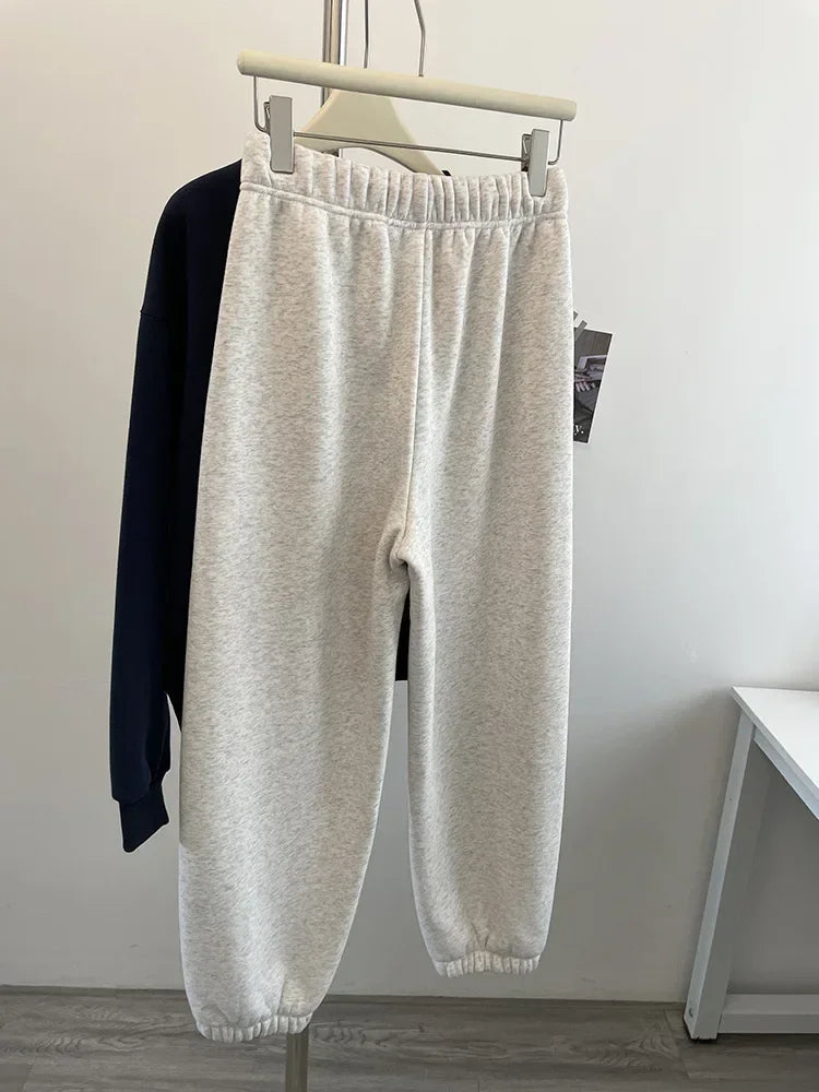 High Waist Thickened Lamb Velvet Drawstring Sweatpants Women Loose Casual Sports Warm Long Trousers Commute Style Cotton