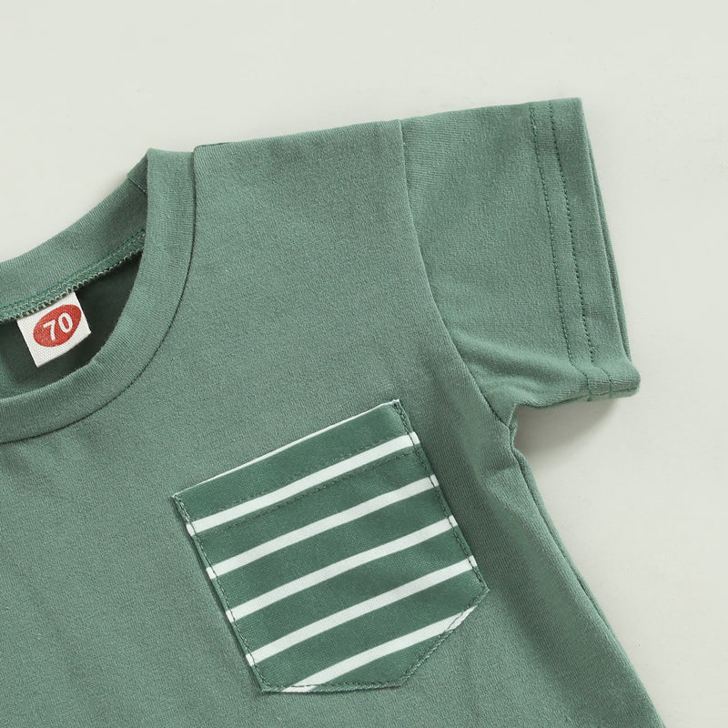 2023-01-10 Lioraitiin 0-3Years Baby Boys 2Pcs Shorts Set Short Sleeve Crew Neck Stripes T-shirt with Elastic Waist Shorts