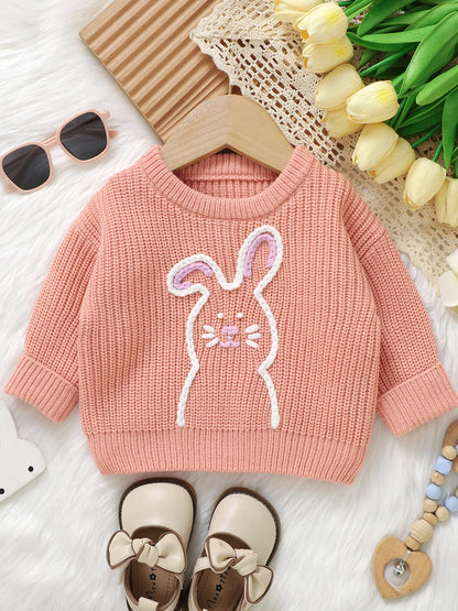Adorable Infant Easter Jumper with Cute Bunny Design Soft Long Sleeve Crew Neck Knit Pullover for Baby Boy or Girl