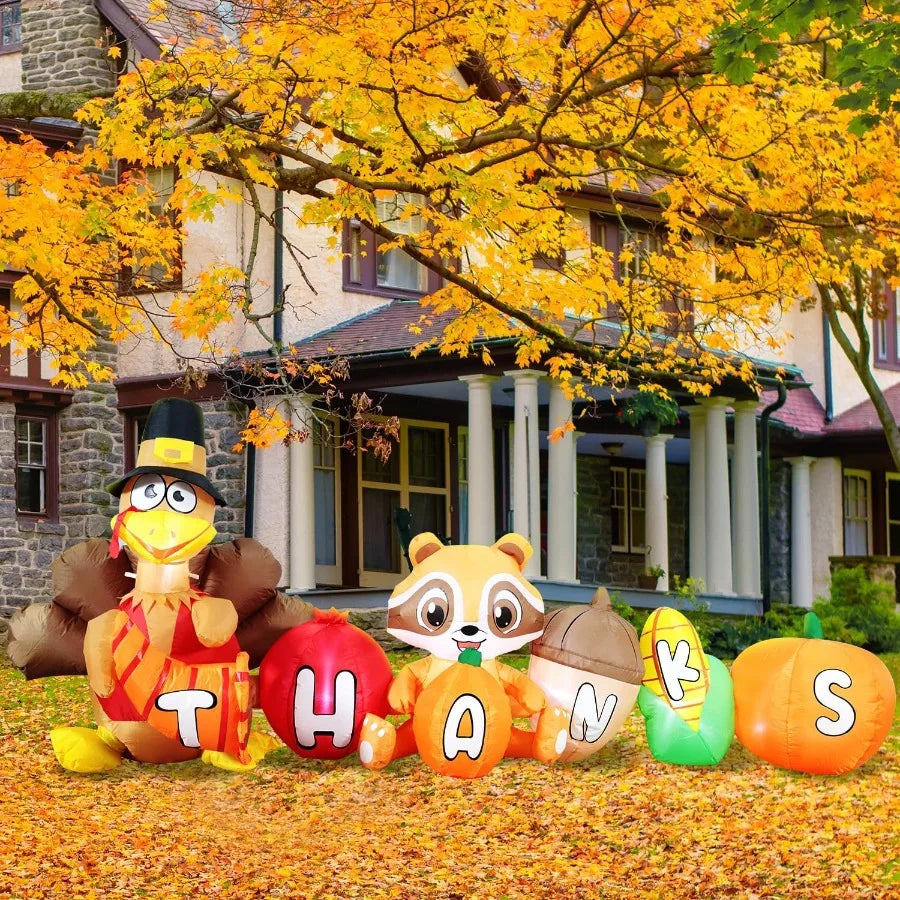 8FT Thanksgiving Inflatable Turkey Outdoor Decor with Integrated Lights for Yard Fun Perfect for Autumn Fall Harvest and Happy