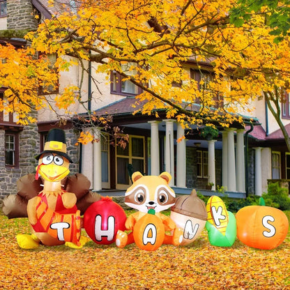 8FT Thanksgiving Inflatable Turkey Outdoor Decor with Integrated Lights for Yard Fun Perfect for Autumn Fall Harvest and Happy