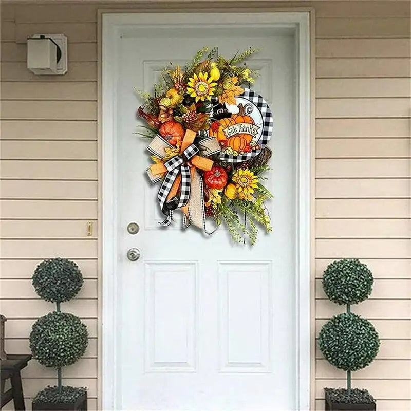 Lattice Pumpkin Sunflower Wreath Front Door - Home Decor Halloween Autumn Rustic Farmhouse Wreath Thanksgiving Christmas Garden