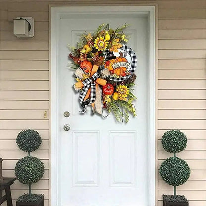 Lattice Pumpkin Sunflower Wreath Front Door - Home Decor Halloween Autumn Rustic Farmhouse Wreath Thanksgiving Christmas Garden