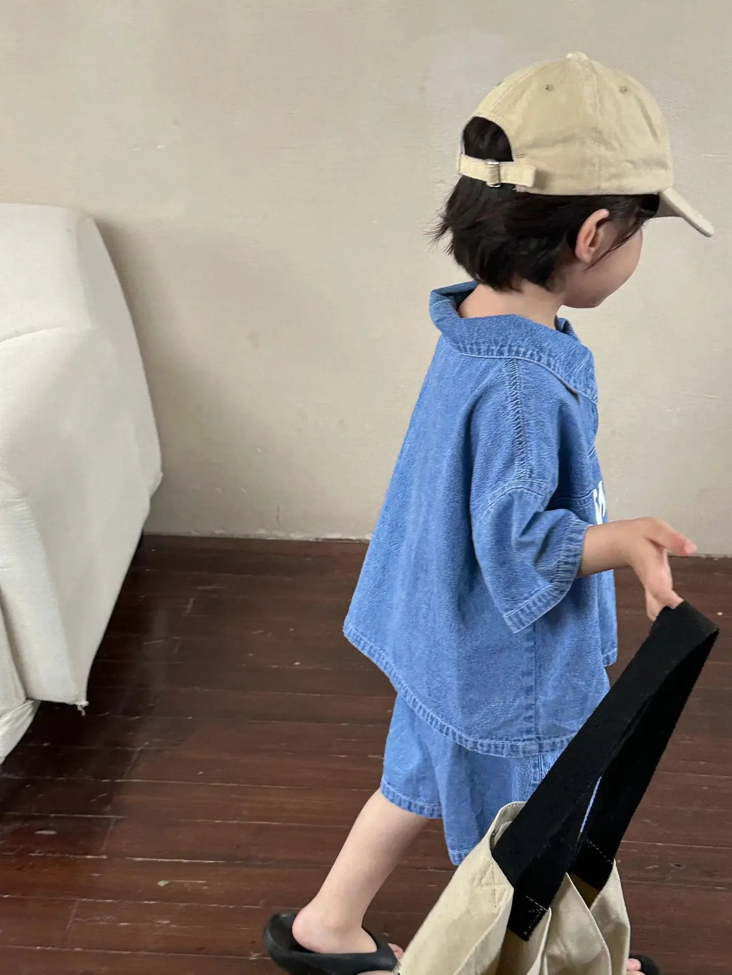 5816C Children's Clothing Set Denim Suit Summer Casual Boy's Denim Suit Letter Print Top+ Shorts Casual Two-piece Suit