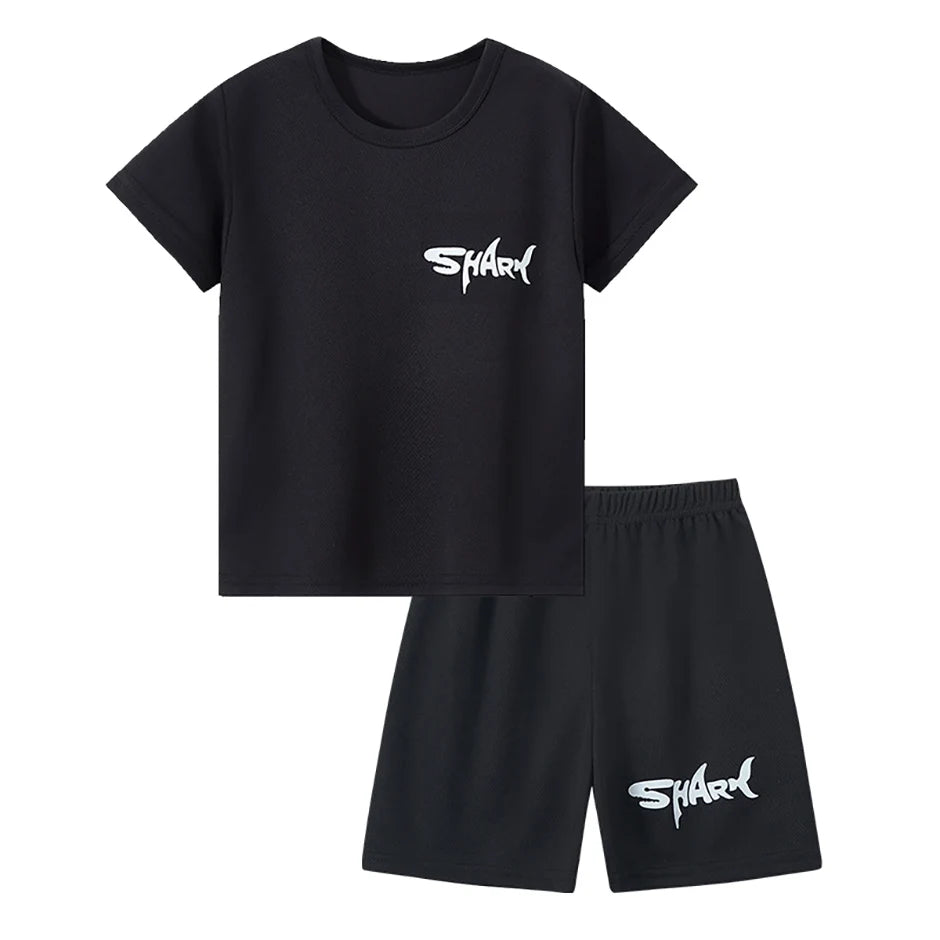 2-pieces Summer Children's Letter Quick drying Sports Suit For Boys And Girls Loose Short Sleeved T-shirt Outdoor Casual Shorts