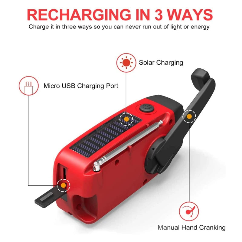 Multifunctional AM/FM/NOAA Portable Weather Radio Emergency Hand Crank Radio Power Bank Solar Charging with LED Flashlight