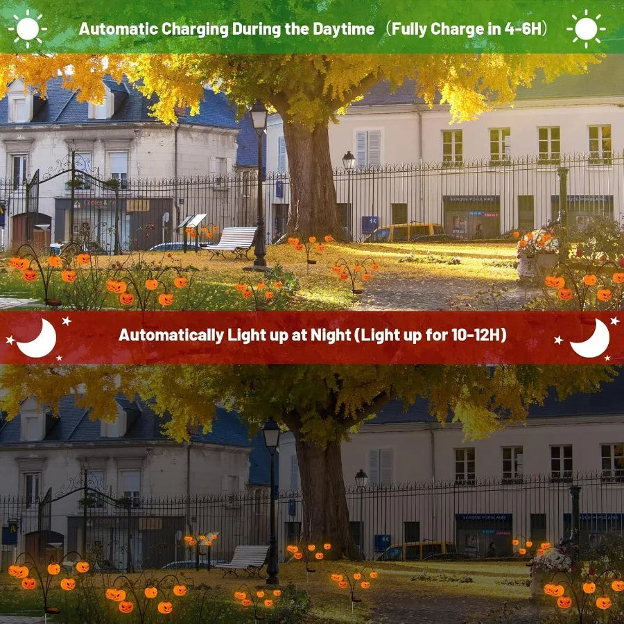 Solar Halloween Lights Outdoor Waterproof 2 Pack Orange Pumpkin Swaying LED Lamps for Thanksgiving and Halloween Garden Decor Y