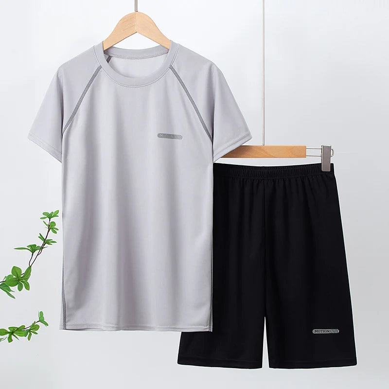 Children's solid color quick-drying sports suit 14+ boys and girls running training 2-piece leisure Joker sports suit
