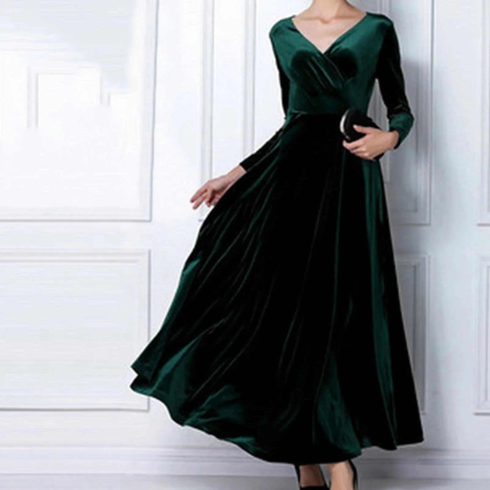 Elegant Gowns For Women Formal Women Long Sleeved V Neck Gold Velvet Dress Vestidos En LiquidacióN EnvíO Gratis