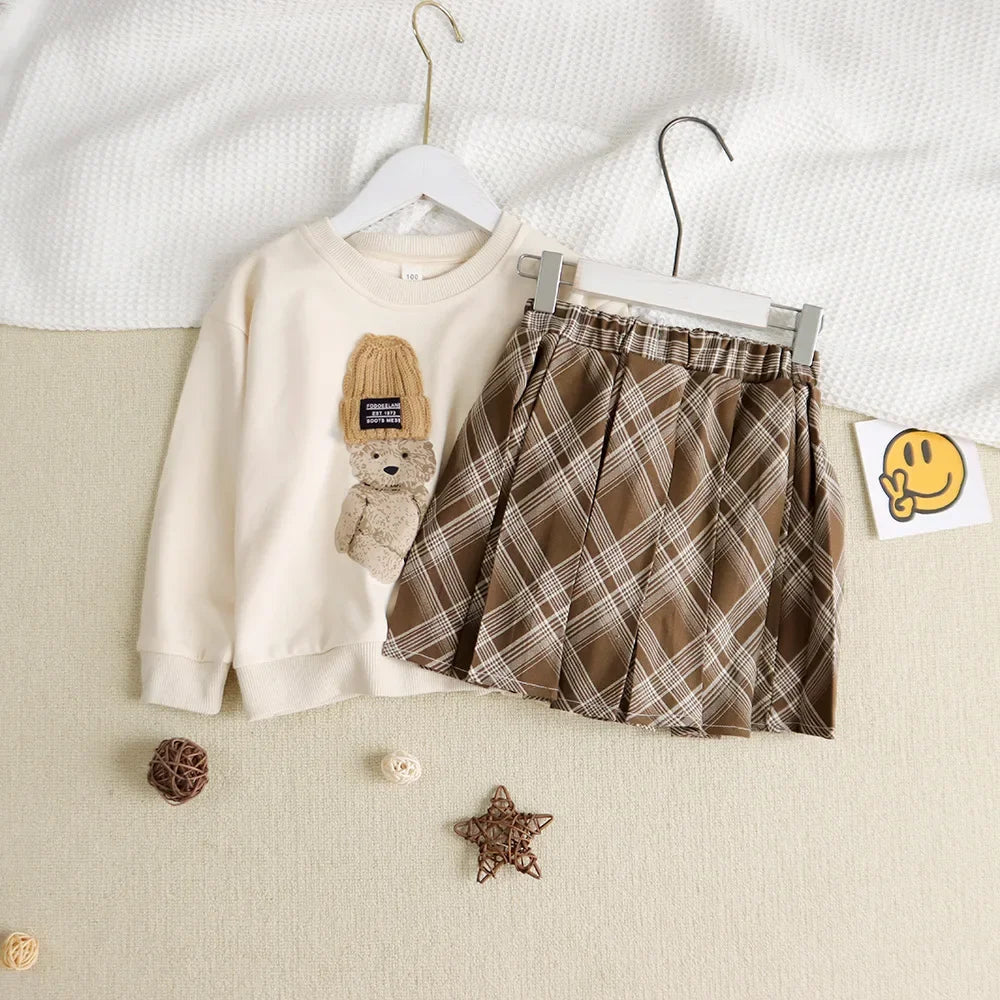 Family Matching Outfits Mom Dad and Son Sweatshirts Newbonr Bodysuit Mother Daughter Girl Same Tops and Plaid Skirts Clothes Set