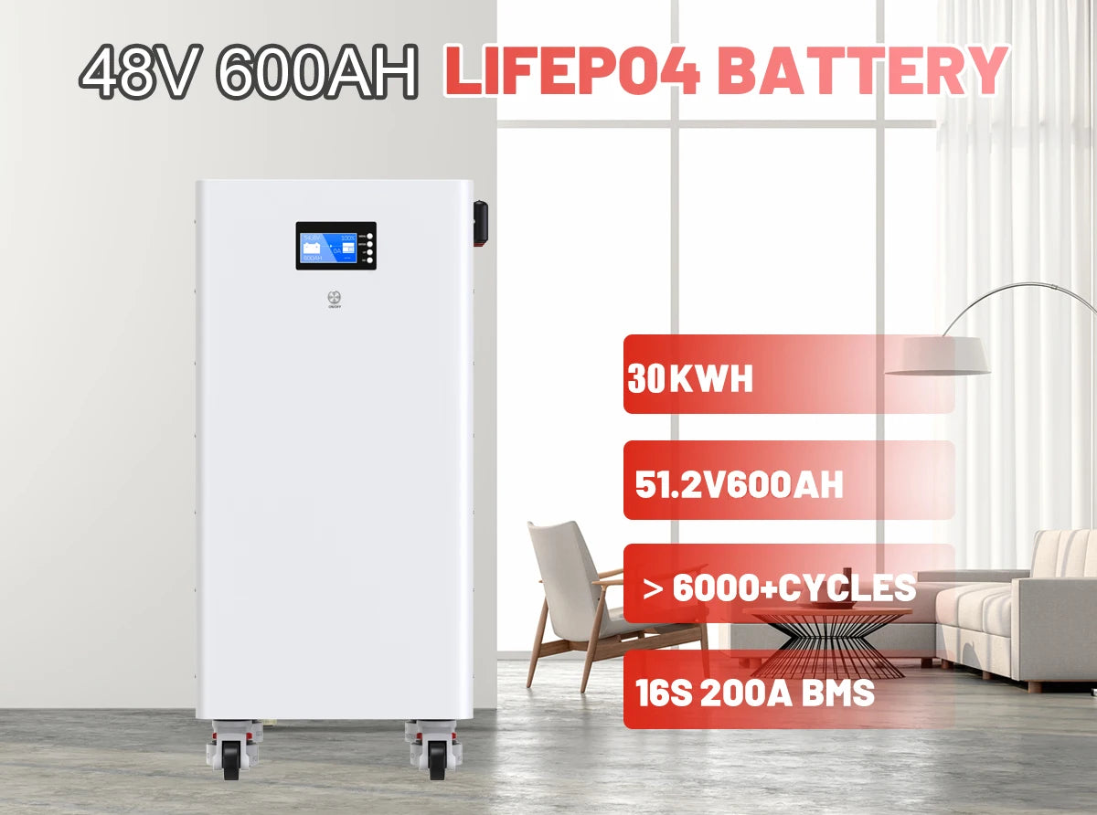 48V 30KW 15KW LiFePO4 600Ah 300Ah Battery Pack 16S 200A BMS Portable Wheeled 51.2V 300Ah 100Ah Lithium battery Ship from EU
