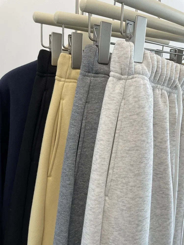 High Waist Thickened Lamb Velvet Drawstring Sweatpants Women Loose Casual Sports Warm Long Trousers Commute Style Cotton