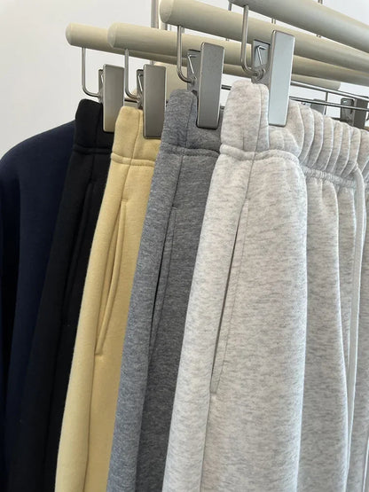 High Waist Thickened Lamb Velvet Drawstring Sweatpants Women Loose Casual Sports Warm Long Trousers Commute Style Cotton