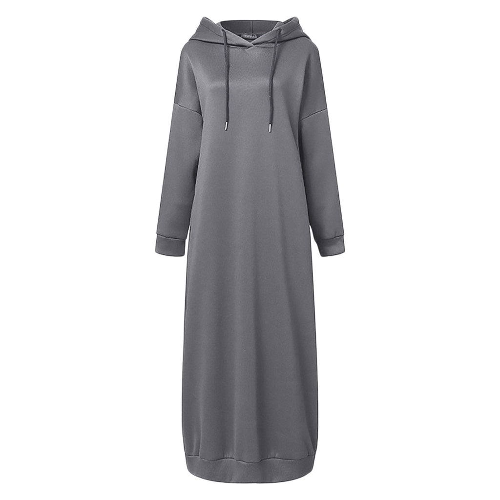 2024 Oversized Women Solid Color Maxi Dress For Women 2023 Long Sleeve Muslim Solid Casual O Neck Oversize Long Sweatshirt