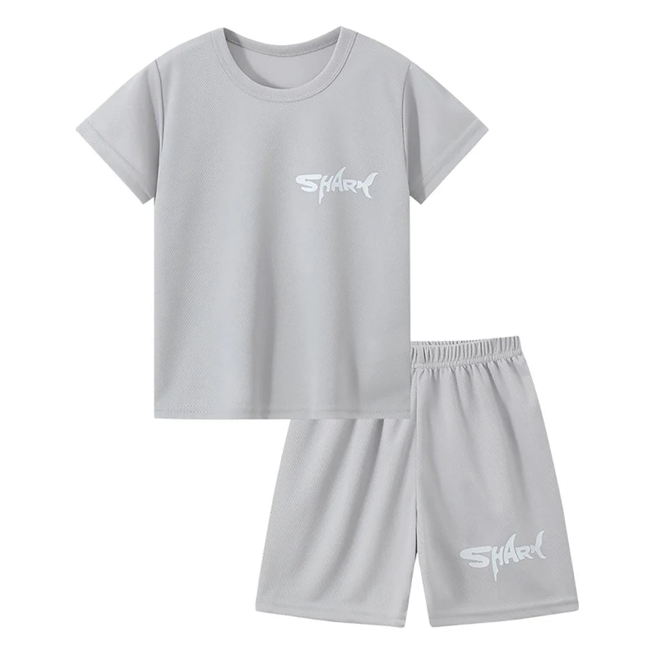2-pieces Summer Children's Letter Quick drying Sports Suit For Boys And Girls Loose Short Sleeved T-shirt Outdoor Casual Shorts