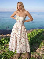 Sweetina Spring And Summer Graduation Yellow Vacation Casual Ditsy Floral Spaghetti Strap Flowy Sundress Dress,Easter