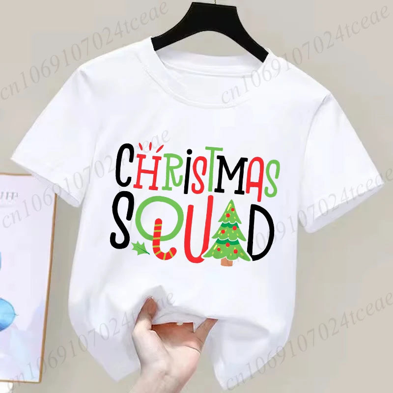 Children's Clothing Short Sleeve T-shirt Team Santa T Shirt Christmas Kids Matching Pajamas Cotton Tees Harajuku Tshirt for Gift