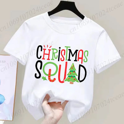 Children's Clothing Short Sleeve T-shirt Team Santa T Shirt Christmas Kids Matching Pajamas Cotton Tees Harajuku Tshirt for Gift