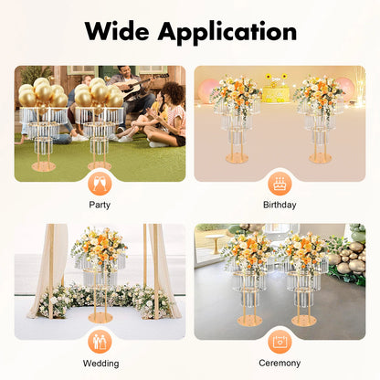3-Tier/4-Tier Gold Crystal Flower Stand Electroplated Iron Freestanding for Wedding Party Event Decoration